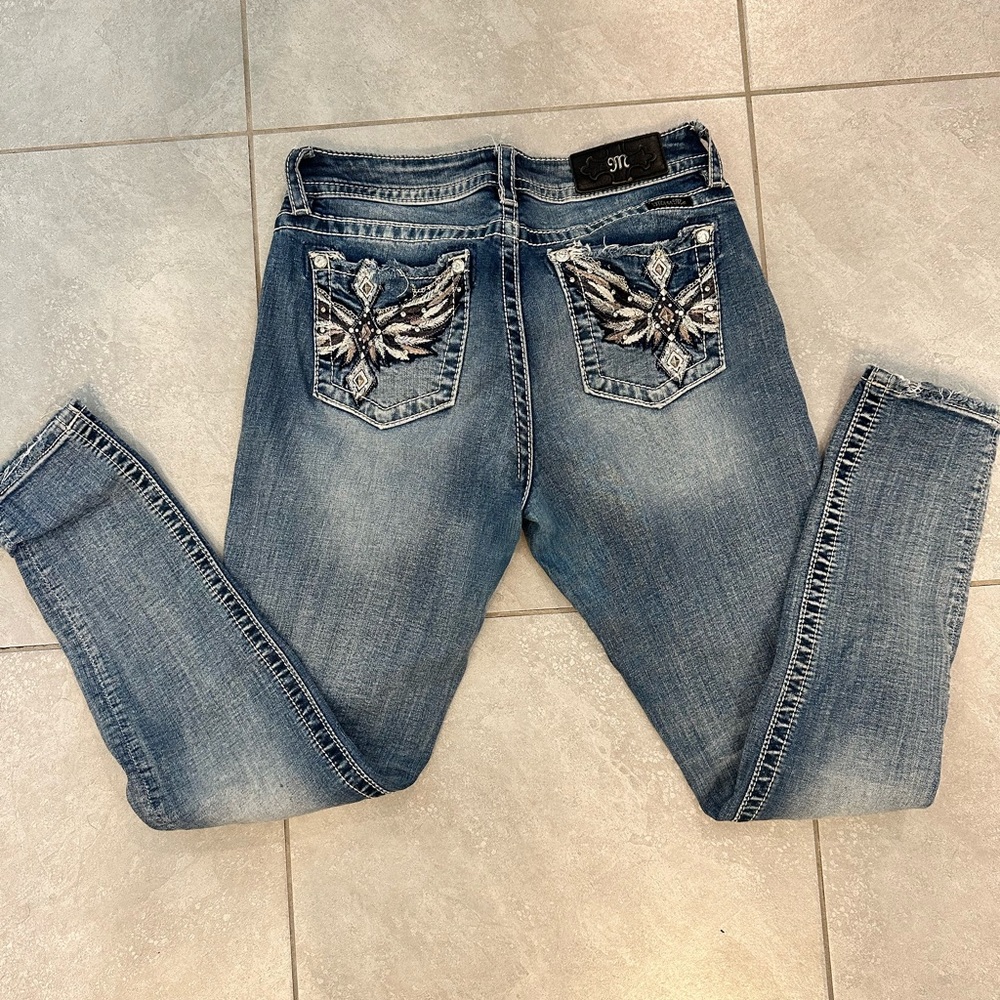 Miss Me Light Blue Skinny Jeans with Detailed Pockets